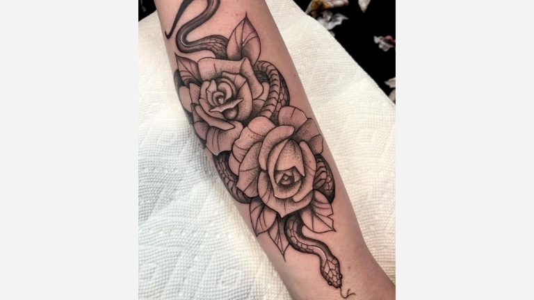 Rose and Snake Tattoo