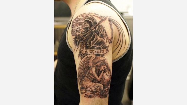 Grim Reaper and Angel Tattoo