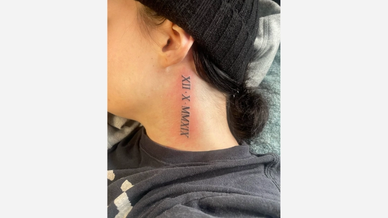 Roman Numeral Neck Tattoo