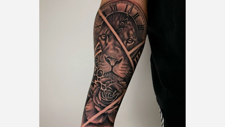 Lion Clock Tattoo