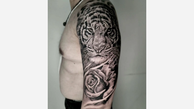 Rose and Tiger Tattoo