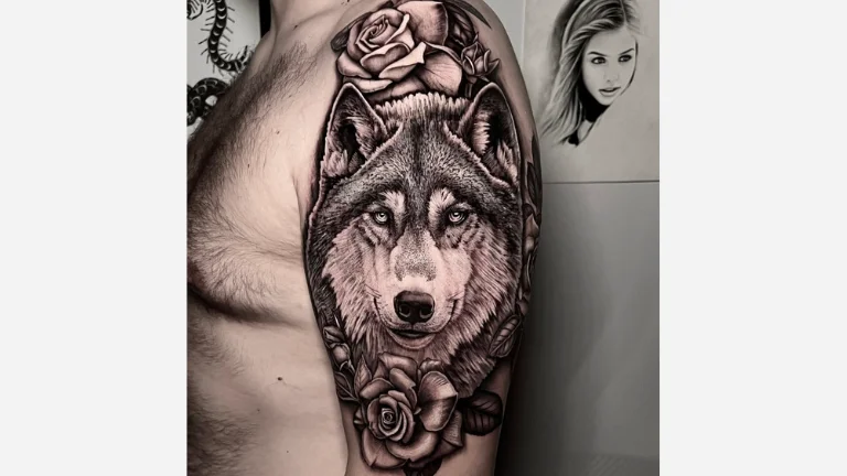 Wolf With Rose Tattoo