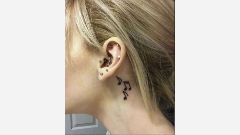 Music Note Tattoo Behind the Ear