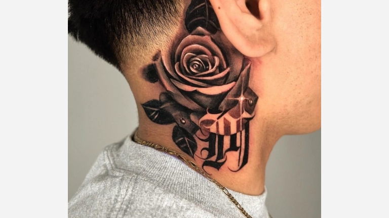 Neck Rose Tattoo