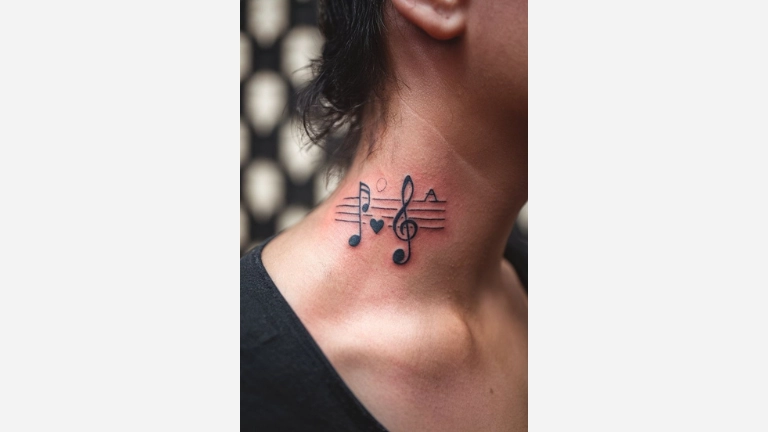 Neck Music Note Tattoo