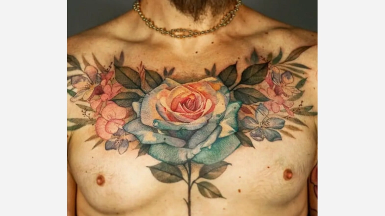 Chest Rose Tattoo