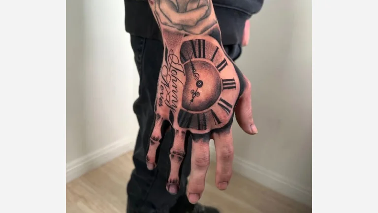 Clock Skeleton Hand Tattoo