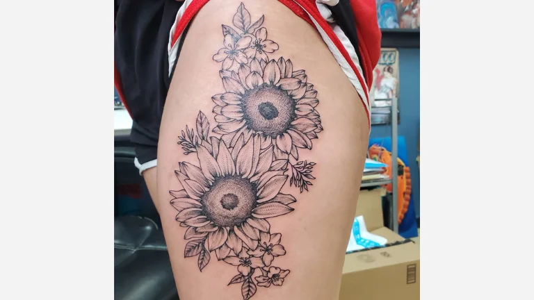 Sunflower Thigh Tattoo