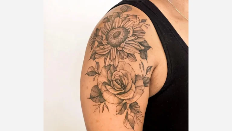 Sunflower and Rose Tattoo